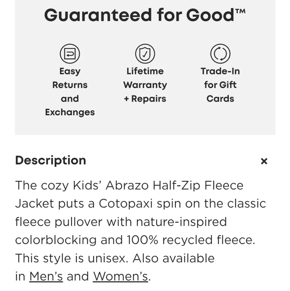 NWT Cotopaxi Kids Abrazo Fleece Half-Zip Jacket-Dusk/Blue Smoke